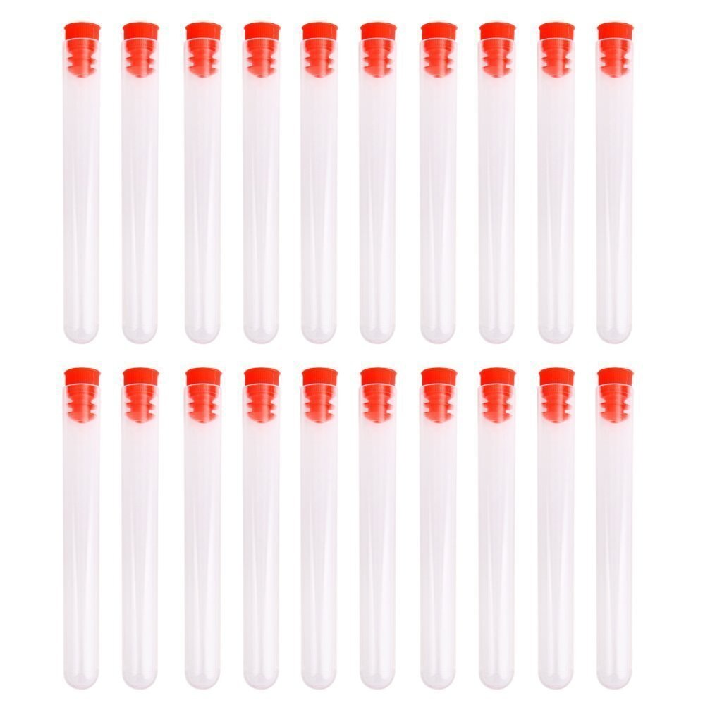 12x100mm Clear Plastic Test Tube with Red Cap, Pack of 20pcs