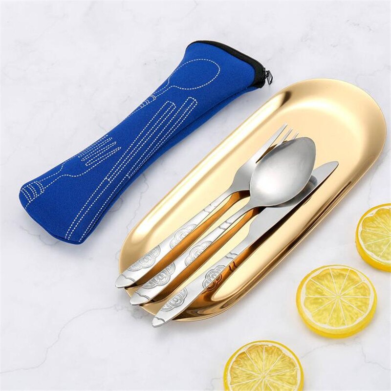 4PCS Stainless Steel Western Steak Cutlery Cloth Bag Tableware Set Portable Western Dinnerware Set Travel Tableware