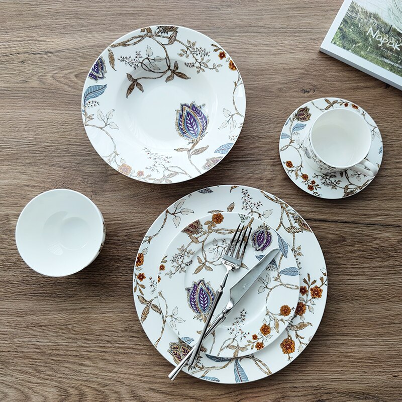 Bone tableware set American dinner plate soup plate coffee cup dish bowl plates ceramic vajilla dinner plates set plates set