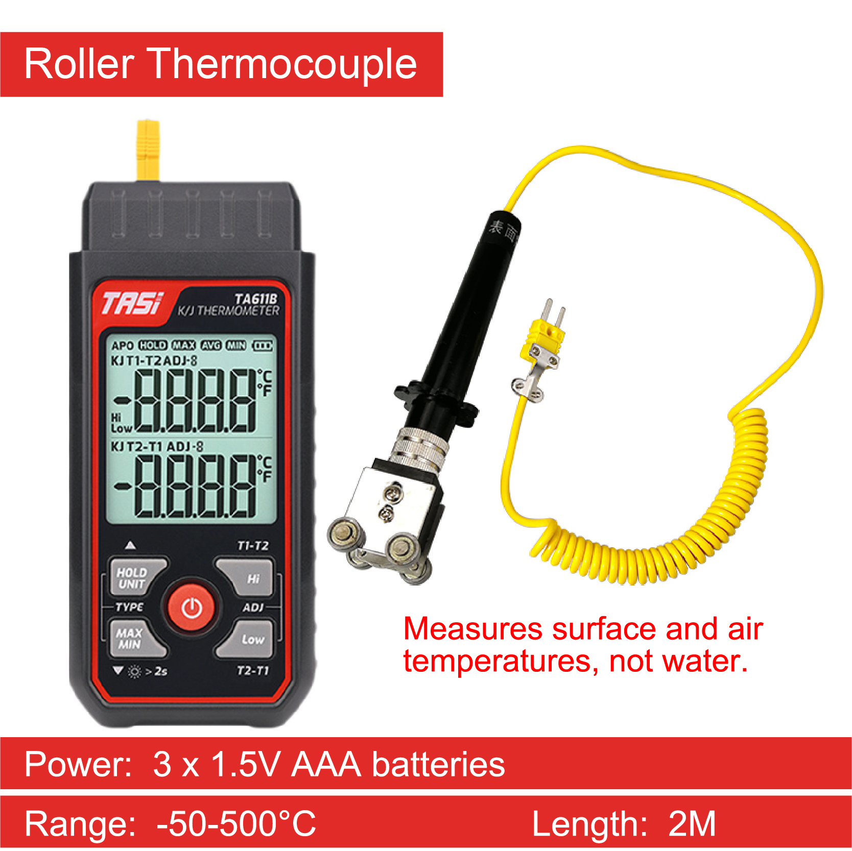TA611A Single Channel K Type Thermocouple Thermometer High Precision Digital Surface Temperature Gauge with Contact Probe