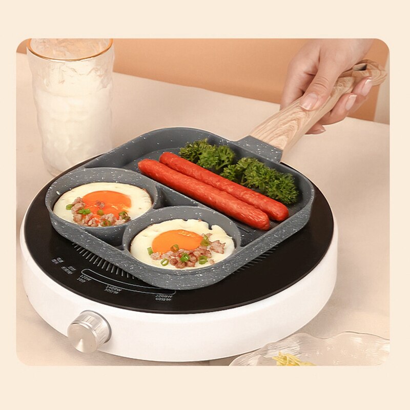 Practical 2-Hole Fried Egg Pan With Wooden Handle For Gas Stove And Induction Cooker Non-Stick Coating Pancake Maker Fried Egg P