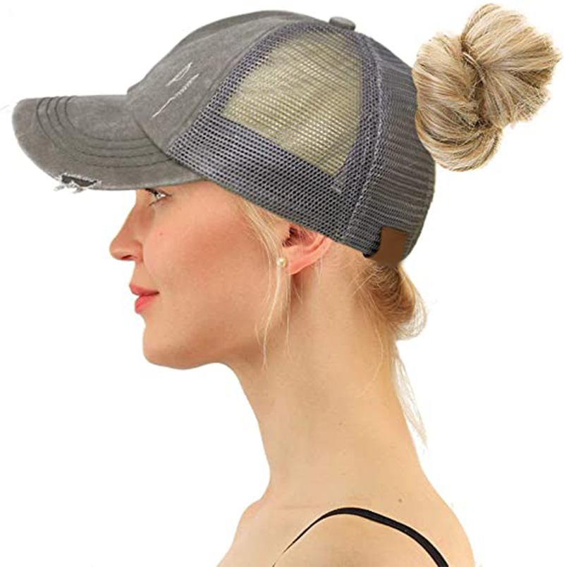 Criss Cross Coda di Cavallo Cappelli Cappellini Da Baseball Papà Cappello delle Donne Coda di Cavallo Chignon Disordinato Trucker cap