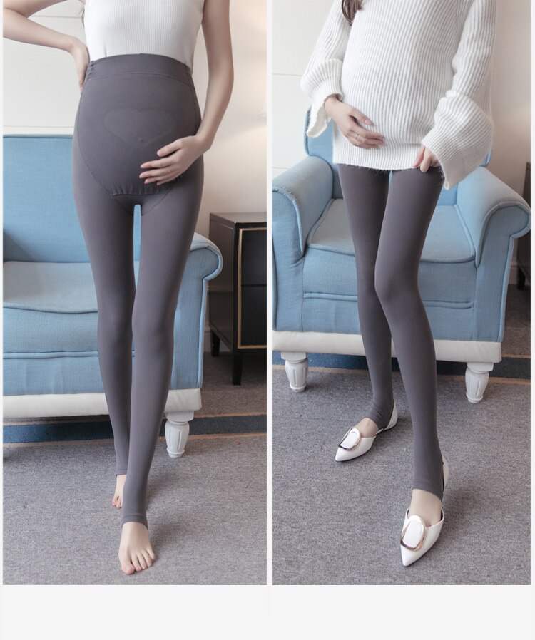 Justerbare graviditets leggings graviditet kvinder bukser til gravide leggings gravide elastiske mavebukser forår efterår: Leggings grå