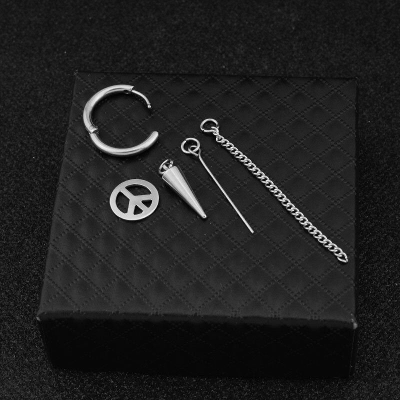 Pendientes de Punk para hombre, aretes cruzados de acero inoxidable con Clip de cadena, sin Piercing, pendiente de oreja para hombre y niño, joyería: EDH010301