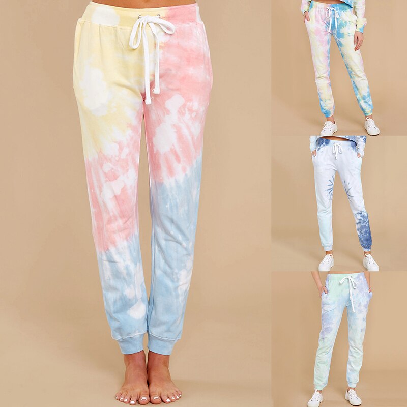 Kvinnor tie-dye tryckta träningsbyxor hodmewear casual träning dans show hip hop tie dye byxor sommar trend
