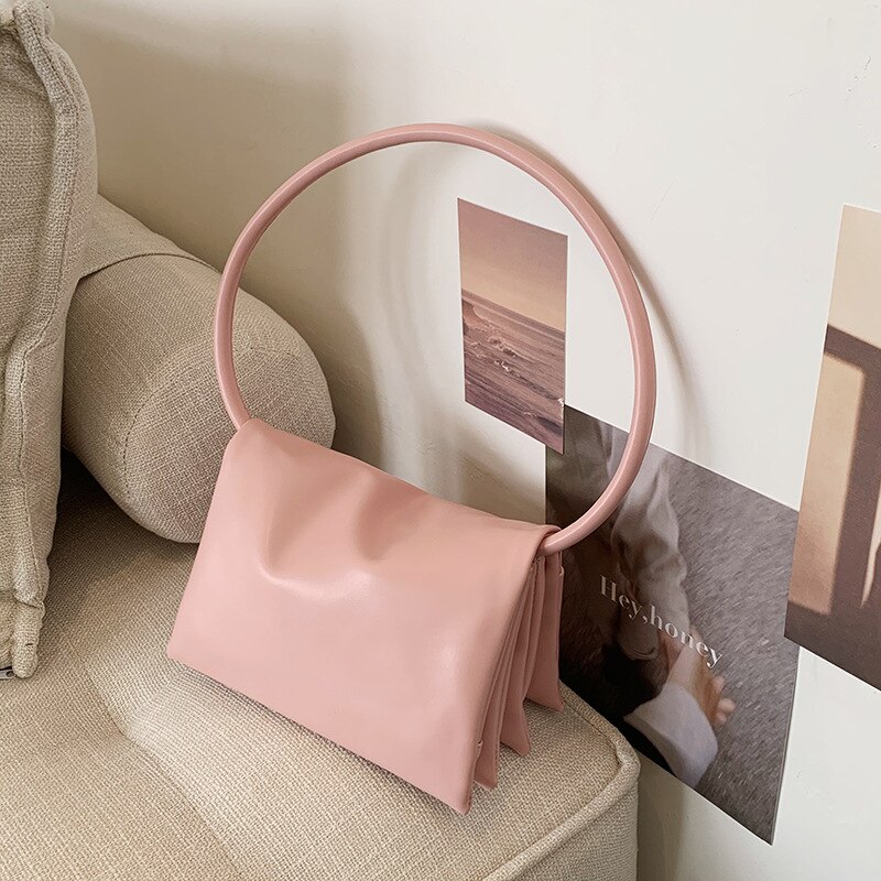 Candy Colors Armpit Shoulder Bags for Women Solid Color Soft Pu Leather Women's Handbag Travel Tote: Pink
