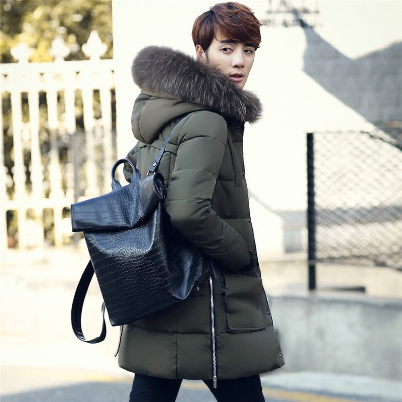 Herfst winter heren lange jas parka heren warme casual parka jas middellange dikke muts jas
