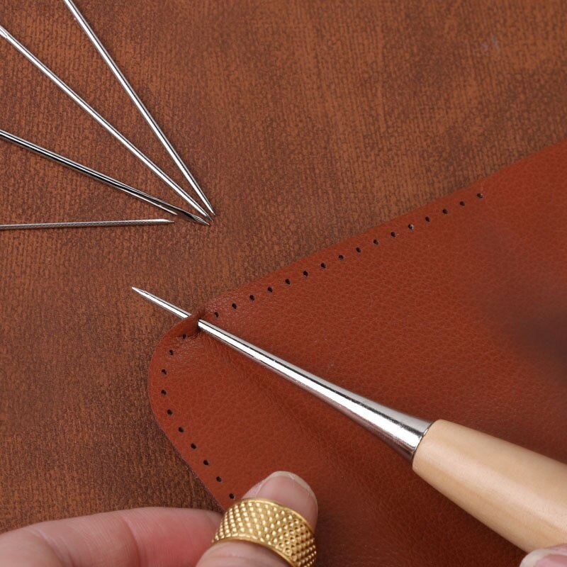 16Pcs/Set Leather Sewing Kit with Waxed Thread Leather Needle Sewing Awl Thimble Leather Working Tools for Shoemaker Canvas