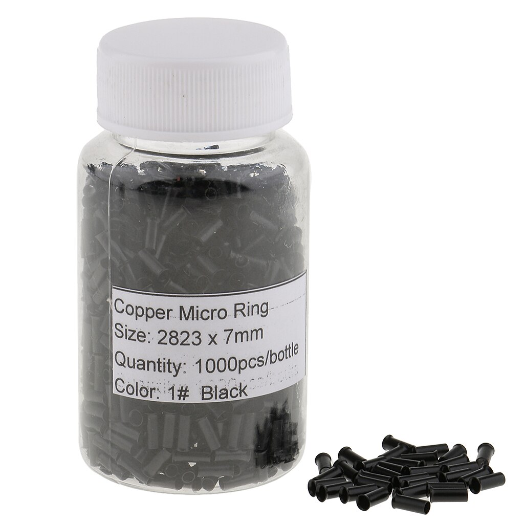 Micro anillos de enlace de 5mm para extensiones de cabello, herramienta de cuentas de cobre, anillos de enlace, Extensiones De Plumas, 1000 unids/botella: Black