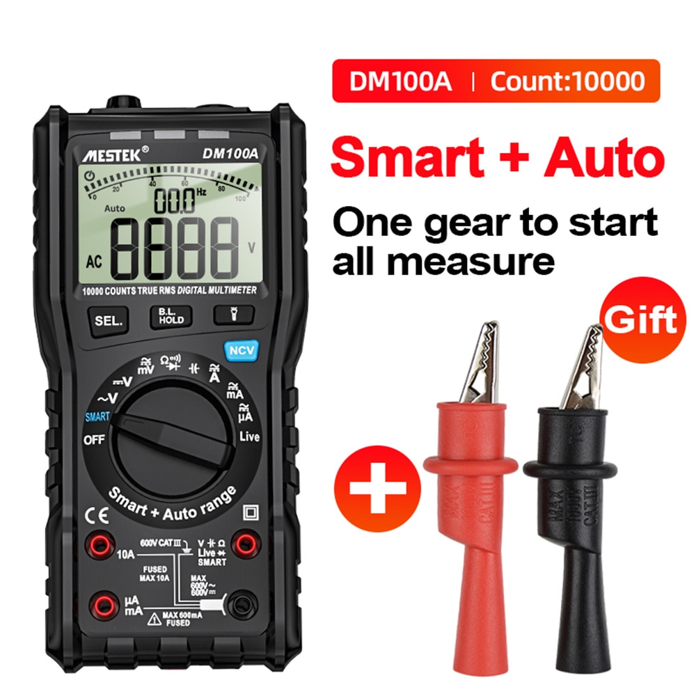 MESTEK DM100A Digital Multimeter Universal Meter 10000 Count AC/DC Voltage AC/DC Current Resistance Capacitance Measurement Tool