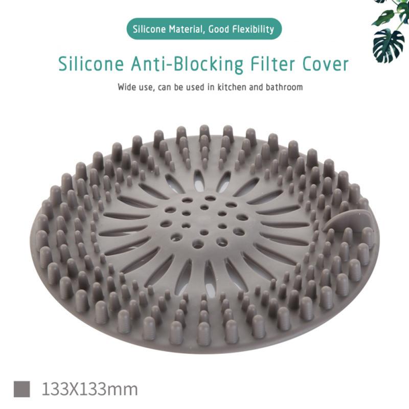 filter shower cover sewer hair filter filter silicone sink filter collection drain plug sink filter: Gray