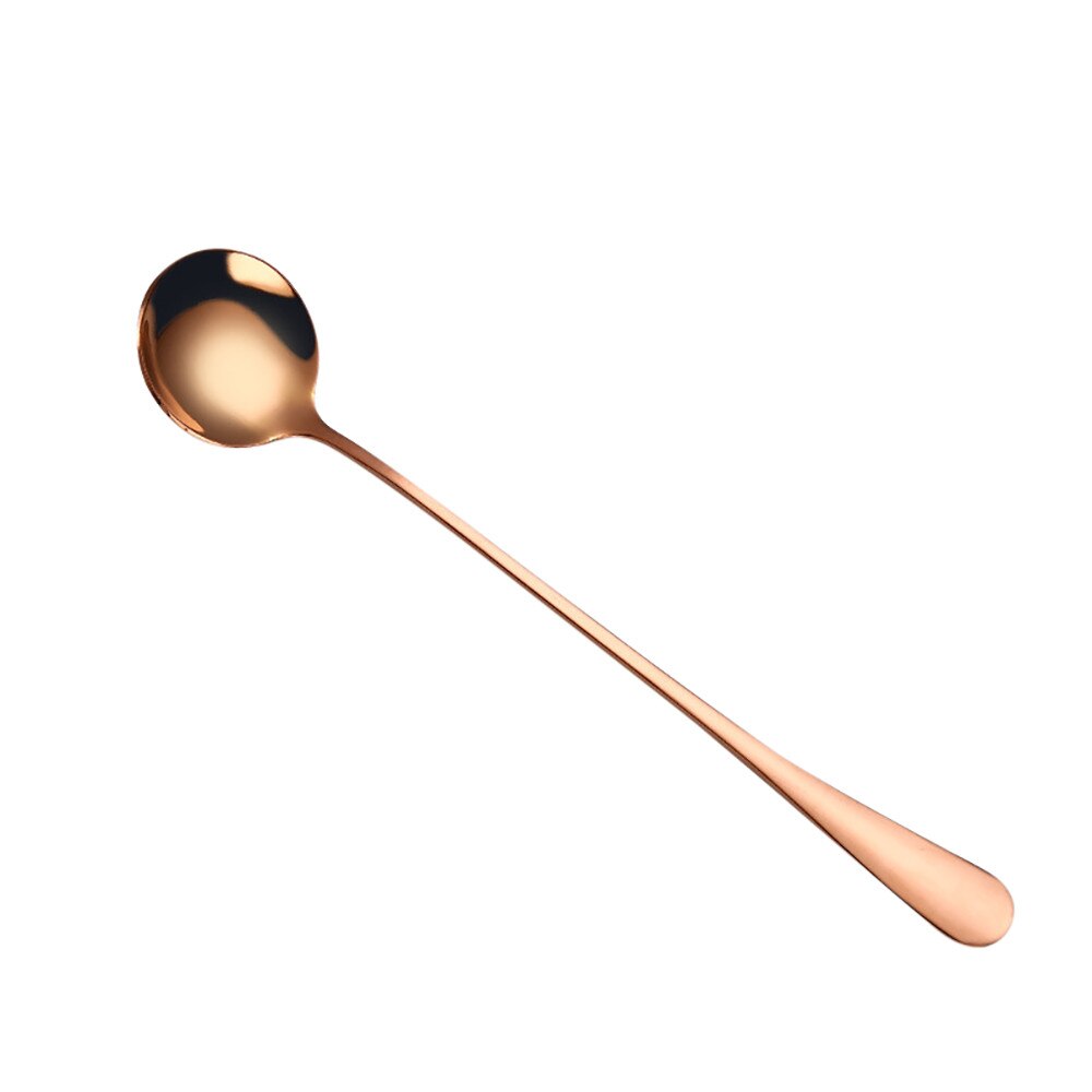 Färgglada sked långa handtag skedar bestick kaffe dricka verktyg kök gadget  x7.10: Rosa guld