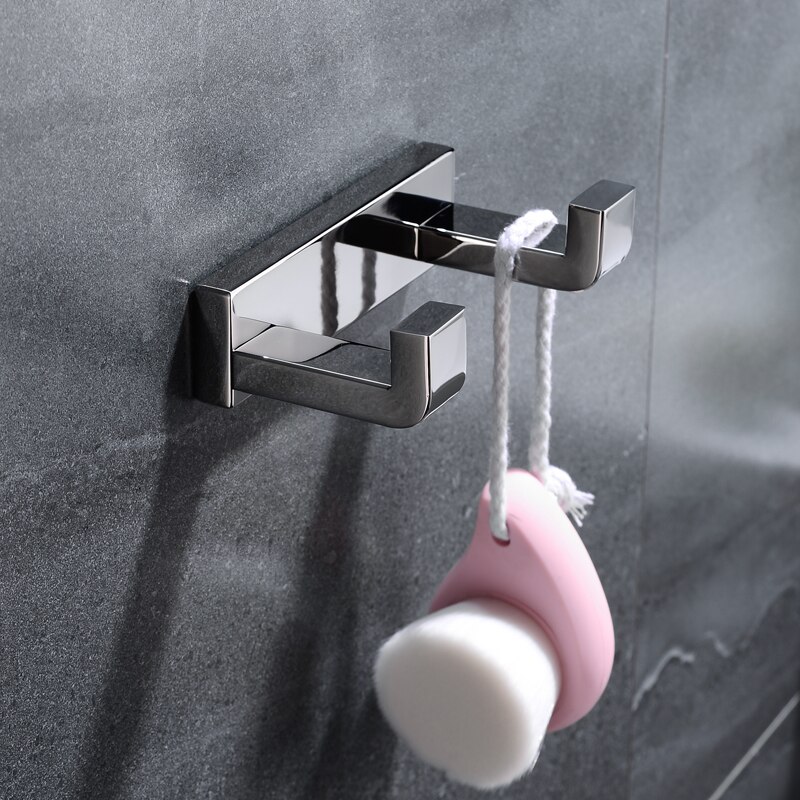 SUS 304 Towel Hook Double Robe Hook Stainless Steel Chrome Finish Wall Hanger for Towel Bathroom Robe