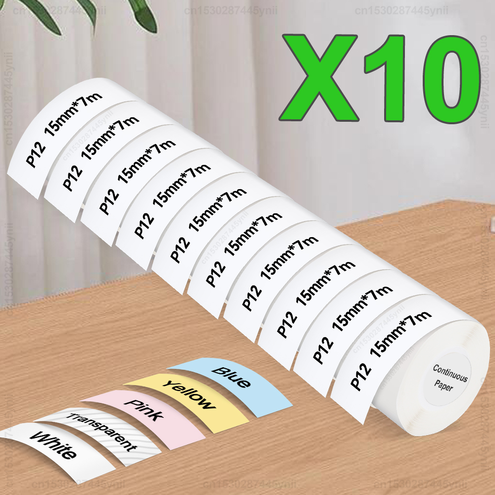 5/10 pces p12 etiqueta rolo de papel 15mm x 7m auto-adesivo etiqueta térmica contínua apto para marklife p12 p15 p11 d30 fabricante de etiquetas