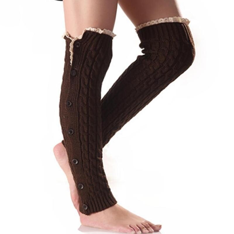 Mallas cálidas con botón de encaje para mujer, calentador de pies, cubiertas de botas, medias cálidas de punto para otoño e invierno, N2X6