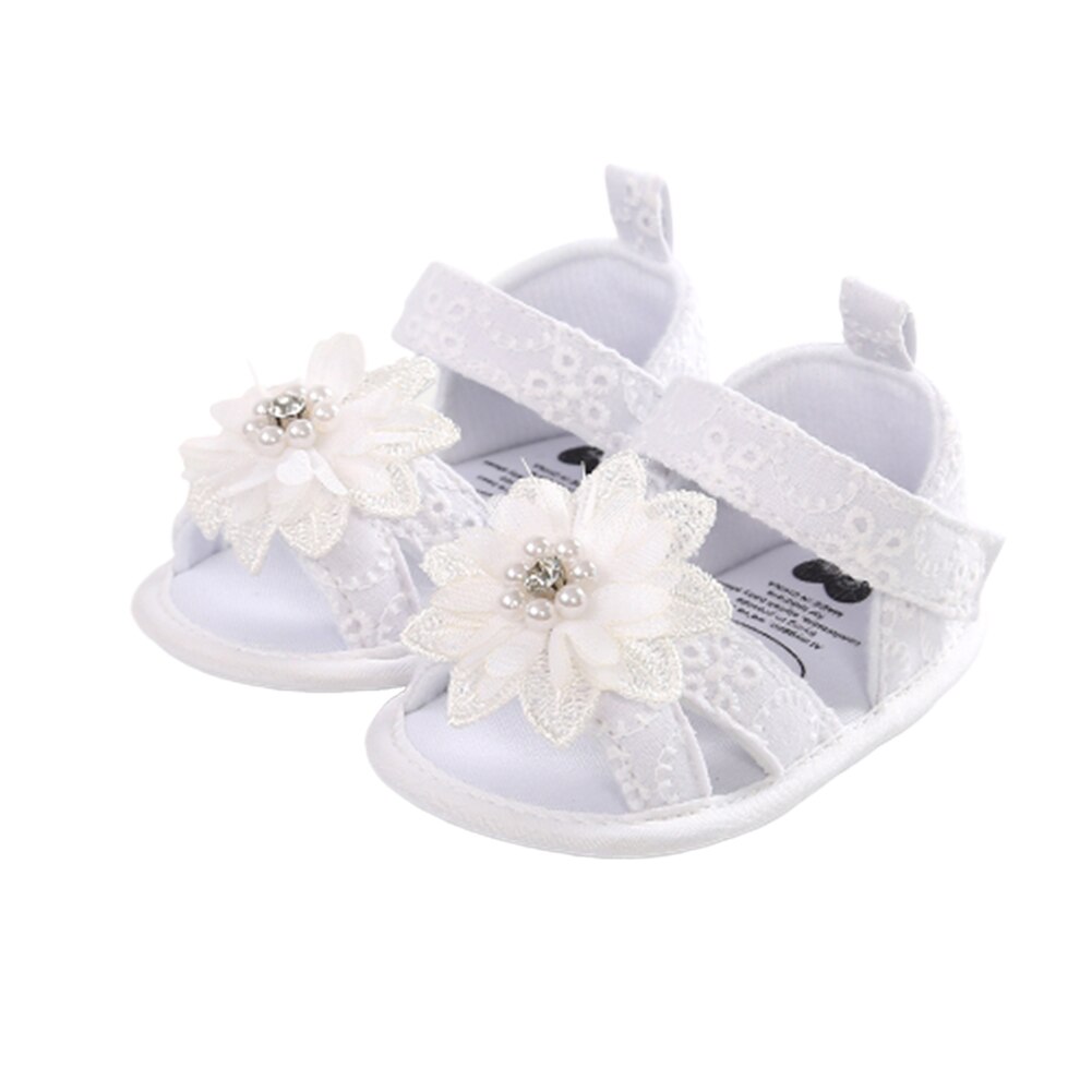 Sandales d'été en dentelle pour bébés filles de 0 à 18 mois, chaussures de princesse en coton à semelle souple: WHITE / 7-12 mois