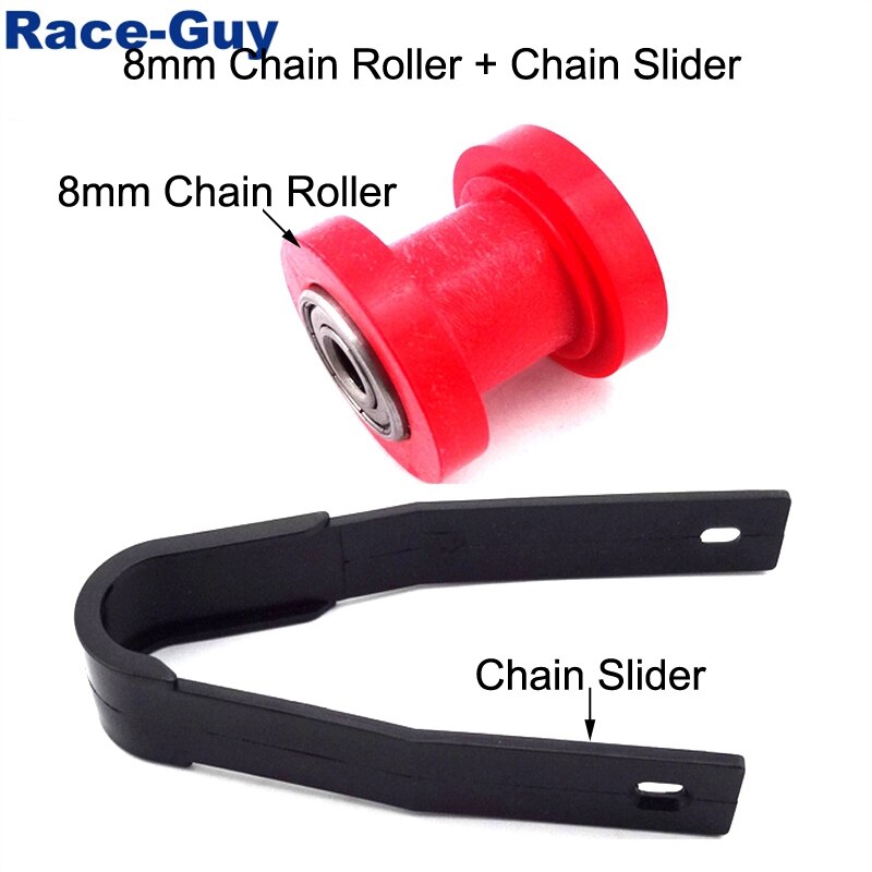 8mm &amp;10mm Chain Roller Pulley Tensioner + Black Chain Slider Rear Swingarm Guard For Dirt Motor Trail Bike Motorcycle Motocross