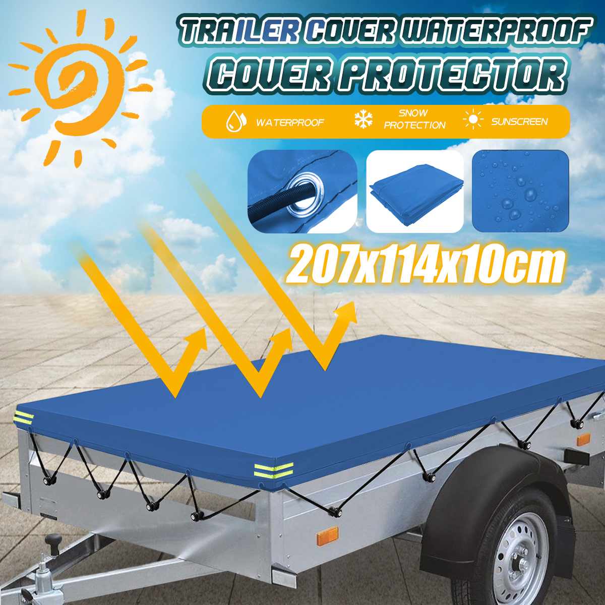 Heavy Duty Car Trailer Cover Waterproof UV Protective Car Roof Outdoor Boat Cover Tent Wind and Snowproof PVC With Rubber Rope
