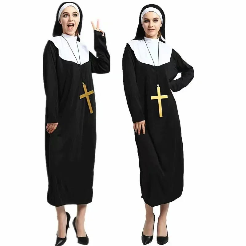 Halloween Cos Christ Church Nun Robe Party Halloween Costumes for Women Cos Costume Drama Stage Performance Women: XL / black