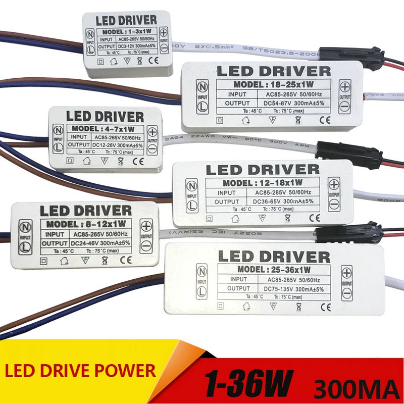 1-3 W, 4-7 W, 8-12 W, 12-18 W, 18-25 W, 25-36W LED driver voeding ingebouwde constante huidige Verlichting AC110-265V Output 300mA DC