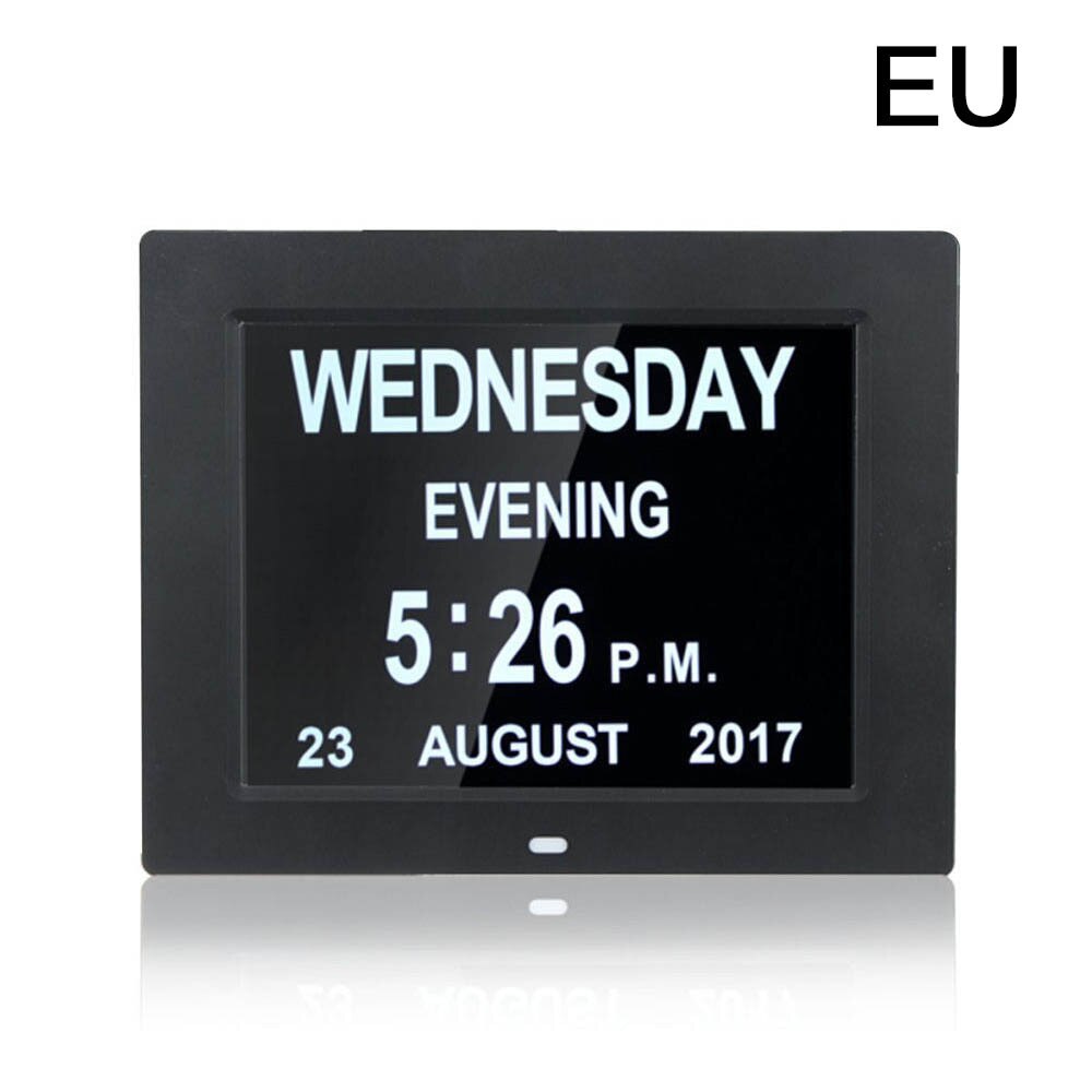 8" Electronic LED Digital Calendar Alarm Clock with Large LED Screen Display Letter Week/Month/Year US/AU/UK/EU Plug Alarm Clock: EU Black