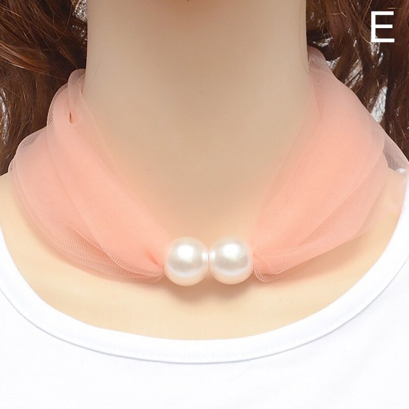 Lace Pearls Ring Scarf Ladies Korean Style Simple Mother's Day Pure Color Temperament 80*70CM Soft Spring Summer Scarf: E