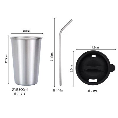 500ml metallinen muki 304 ruostumaton teräskuppi kannettava olkikannen eristys juoma-astia kahville maito olut matka leirintäkeittiö: 6