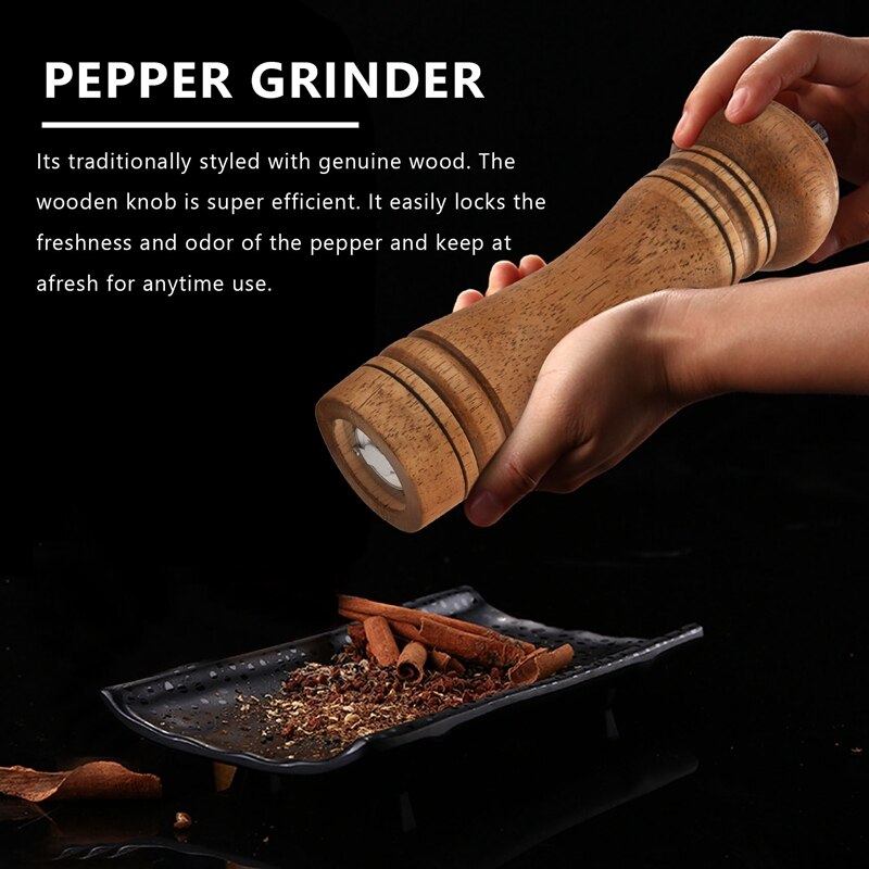 Pepper Grinder Pepper Mill Solid wood with strong adjustable ceramic grinder 8 Inch