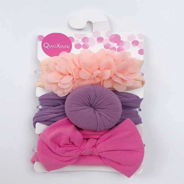 Ensemble de 3 bandeaux élastiques en mousseline de soie et nylon pour bébé,accessoires pour cheveux style turban avec nœud et fleur, couleur unie, pour fille, 3 pièces,: Color 16