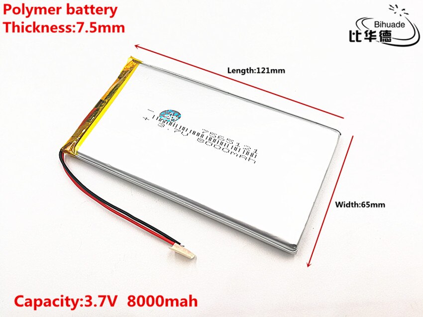 1pcs/lot Good Qulity 3.7V,8000mAH,7565121 Polymer lithium ion / Li-ion battery for TOY,POWER BANK,GPS,mp3,mp4