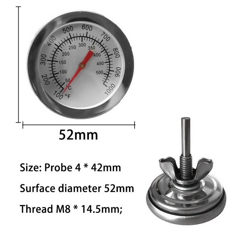 Termómetro bimetálico de acero inoxidable para ahumar barbacoa, herramienta de cocina de 500 grados, medidor de temperatura