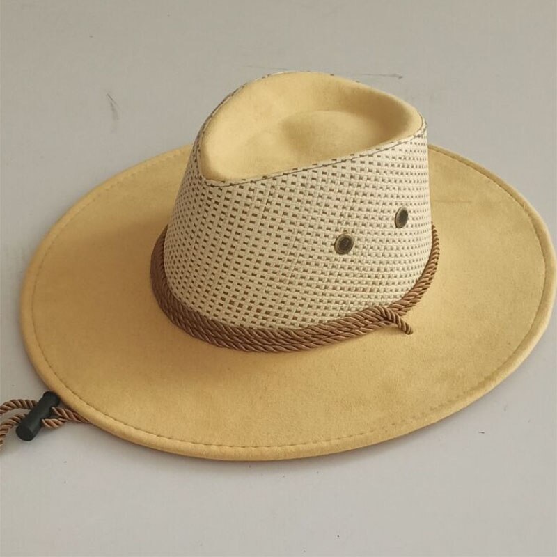 Sombrero de caballero para hombre, sombrero de Cowboy del Oeste, mezclado con paja, novedad de verano, primavera: Caqui