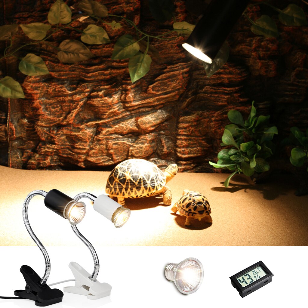 UVA UVB Reptile Lamp Set Flexible Clamp Lamp Holder Thermometer Hygrometer Turtle Tortoises Basking Lamp Heat Light Kit