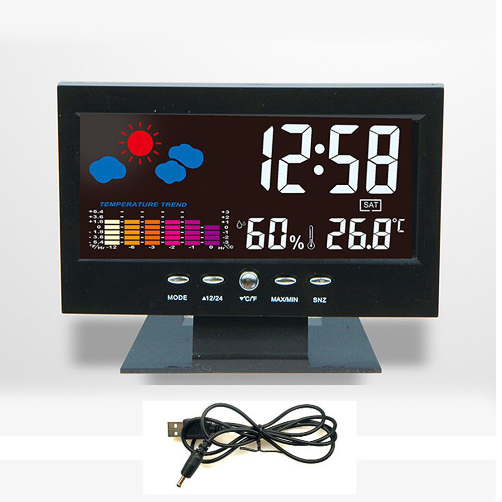 Grote Kleur Screen LCD Digitale Alarm Tafel Klok Desktop Weersverwachting Snooze Temperatuur Vochtigheid Backlight Wekker