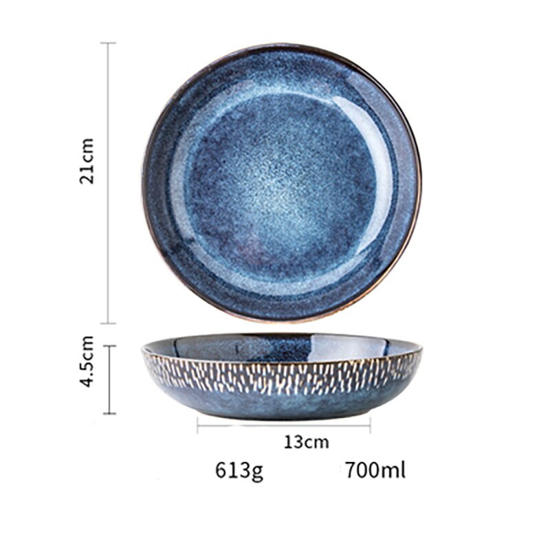 Practical thick 7-inch vegetable bowl Retro kiln glazed ceramic bowl salad bowl: B