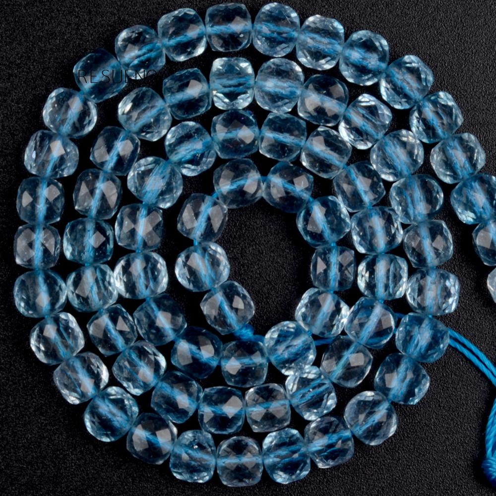 Naturlige facetslebne akvamariner stenperler til smykkefremstilling gør-det-selv håndarbejde armbåndsvedhæng halskæde firkantede løse spacerperler