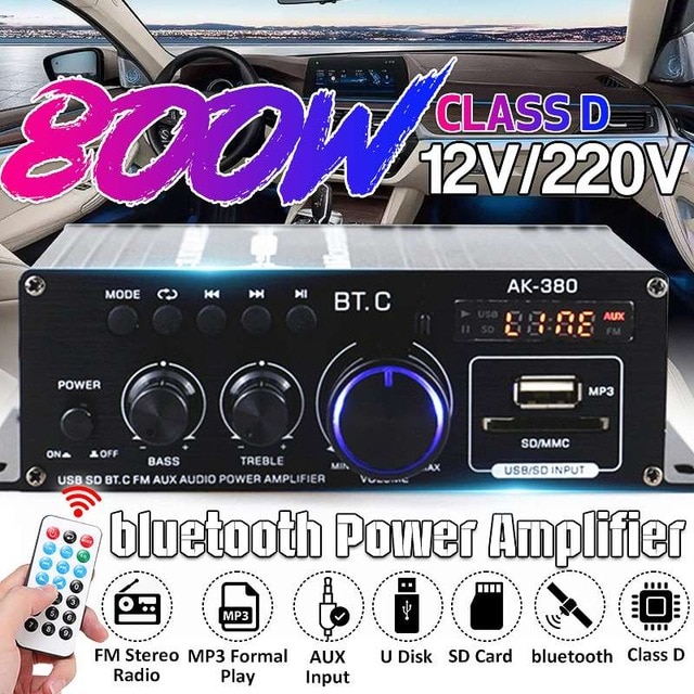 800w amplificador de potência de alta fidelidade áudio karaoke amplificador de teatro em casa 2 canais bluetooth classe d amplificador baixo player música fm rádio: AK380