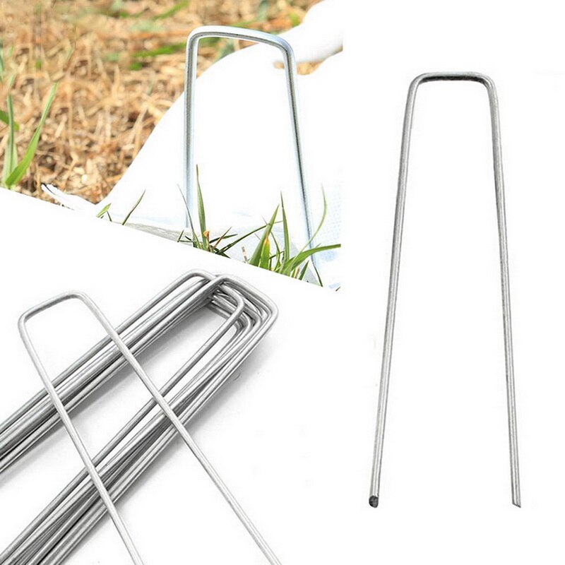 Garden Peg Metal Silver U Shape Garden Ground Film Fixed Pegs Gardening Fixing Tools Film Peg