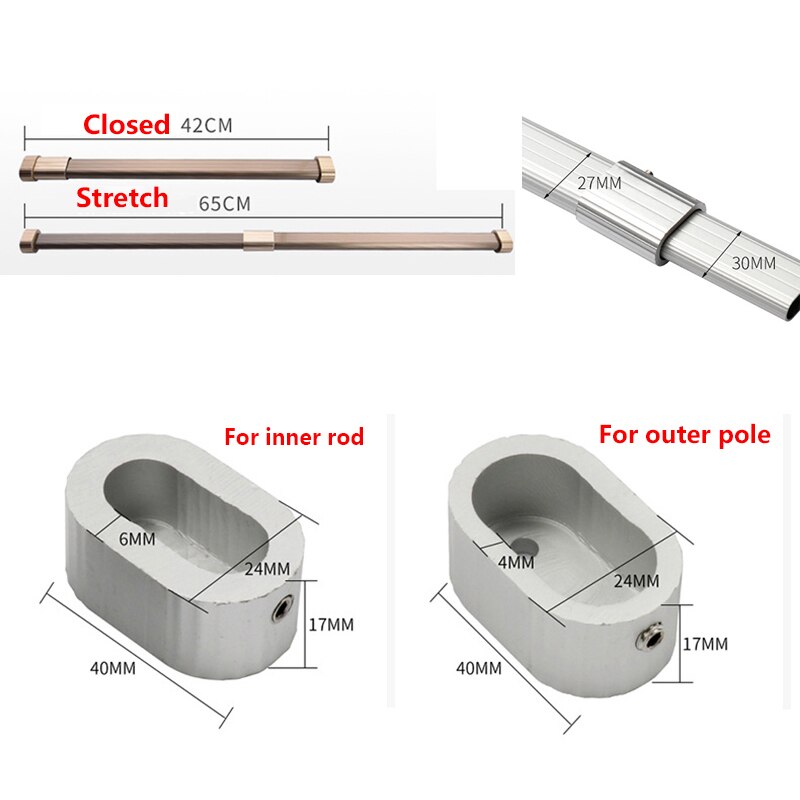 Justerbar garderobestang håndkleholder 42cm til 65cm aluminiumslegering klær organisator skinne garderobe henger stang klesstativ dårlig