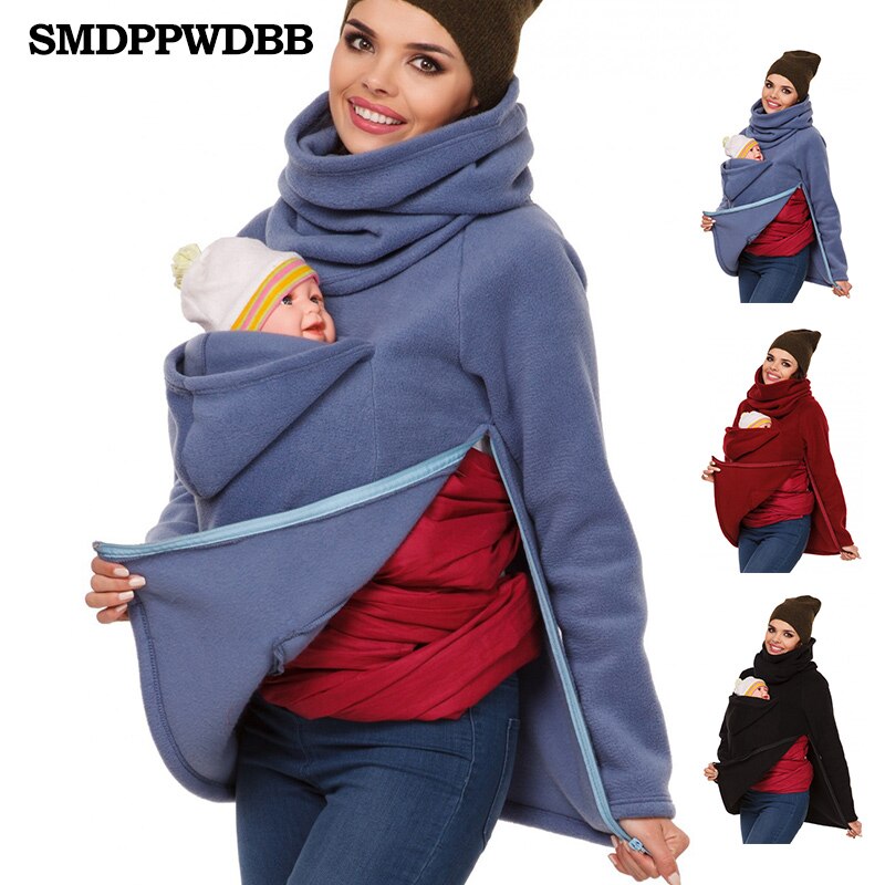 SMDPPWDBB-manteau kangourou multifonctionnel pour femme, modèles d'hiver, pull ondulé imprimé , manteau à manches longues de