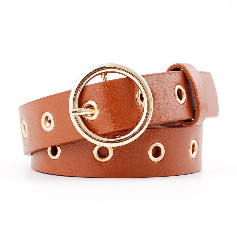 Goldene Kreis Stift schnalle Öse Nieten Gürtel frauen Neue PU Leder Jeans gürtel lässig p106: Kamel