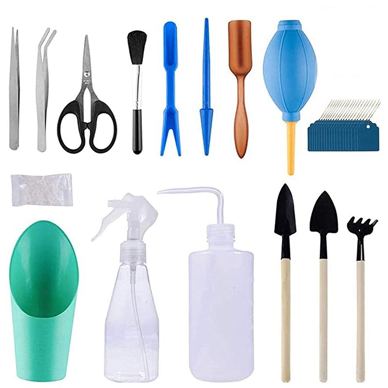 Gartenarbeit Tool Set, 16 Stück Bonsai Miniatur Sukkulenten Pflanzen Tools Beinhaltet Schere: Default Title