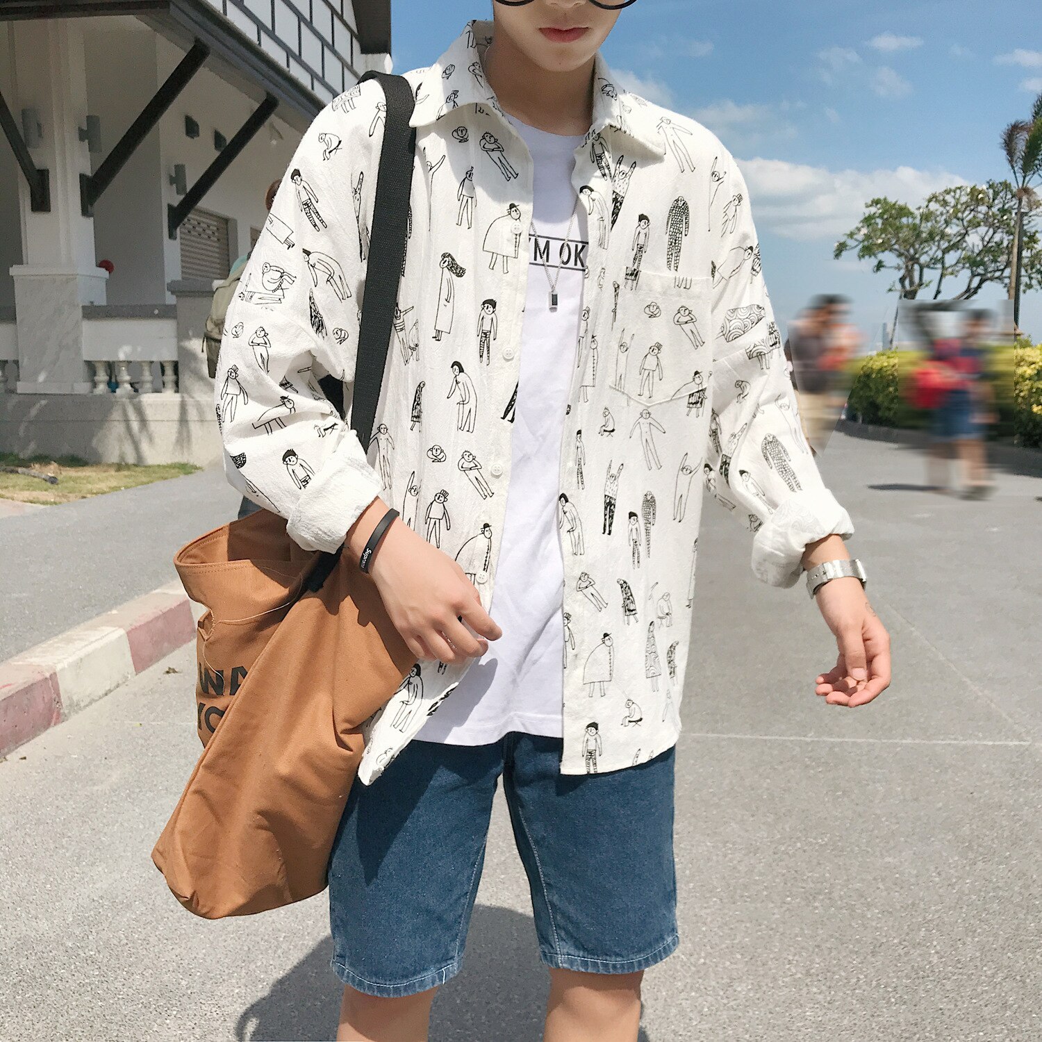 Langermet skjorte herre 5xl høstutskrift klær harajuku plus size herreskjorter tilfeldig hvit ulzzang nyhet koreansk streetwear