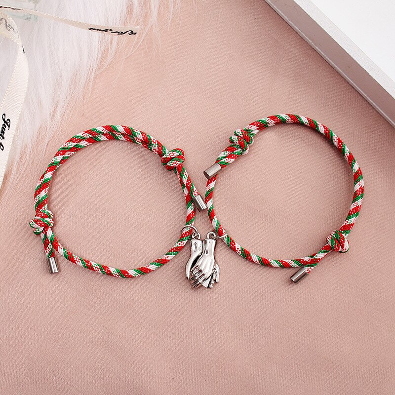 2 paia/pz braccialetto magnete di Design a forma di mano braccialetto intrecciato alla moda in corda di milano bracciale regolabile abbinato coppia gioielli Bijoux