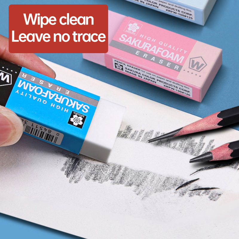 5 stk. sakura skumviskelæder, skitsetegning, kunstviskelæder, ultrarent, elevviskelæder, skoleartikler, leverandør