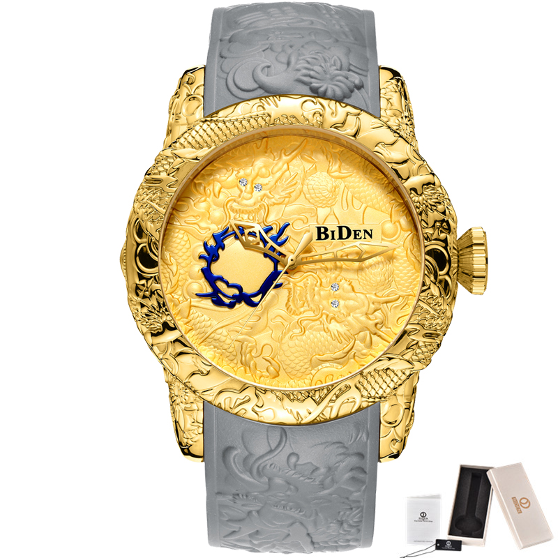 Reloj de cuarzo con escultura de dragón 3D para hombre, cronógrafo de oro negro, resistente al agua, esfera grande, , de pulsera, grabado en 3D: BOX SET 4