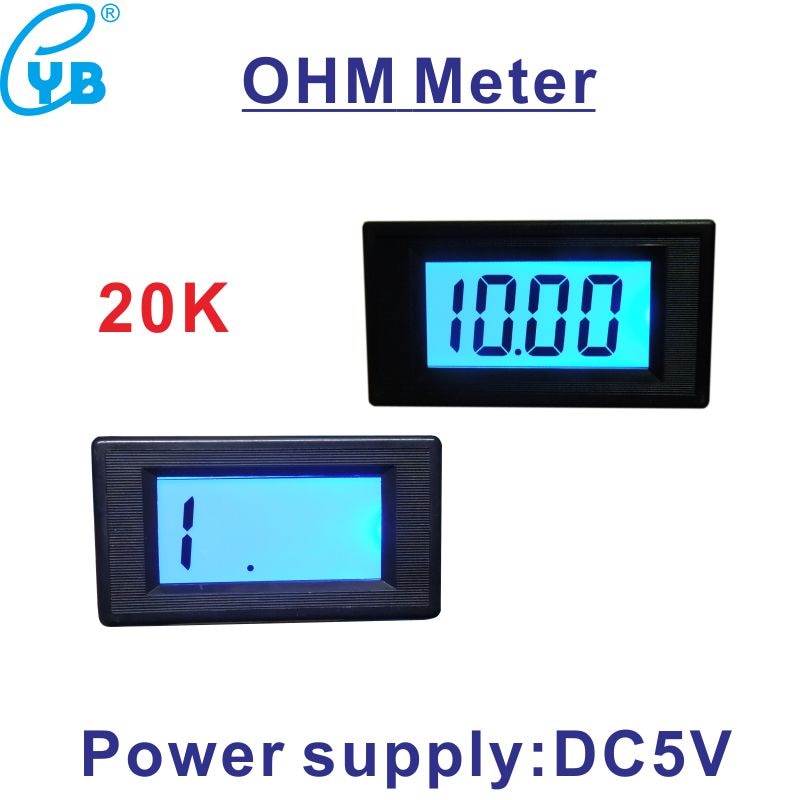 ohm måler 20k effekt  dc5v impedans måler lcd digital motstand måler ohm tester 3.5 vise motstand tester blå bakgrunnsbelysning