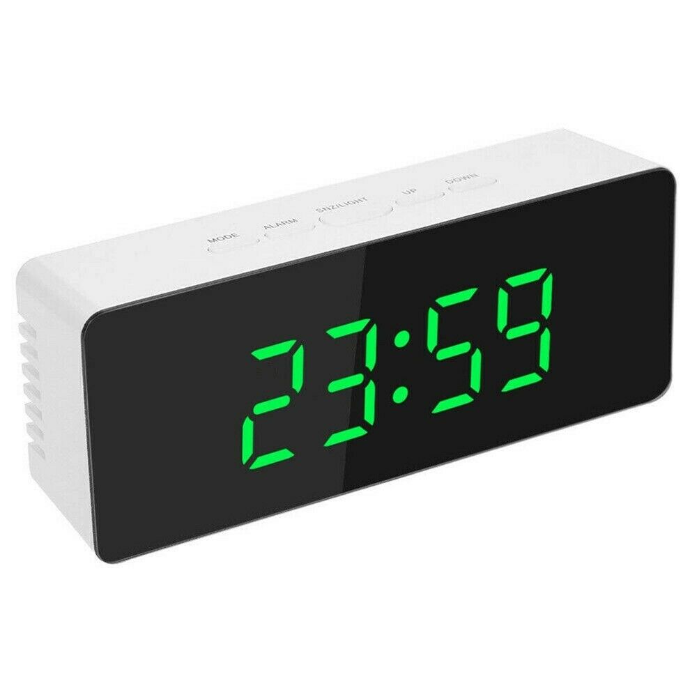 Alarm Clock Digital LED Large Display Portable Modern Battery Operated Mirror Intelligent Alarm Clock with LED Digital Screen: Green