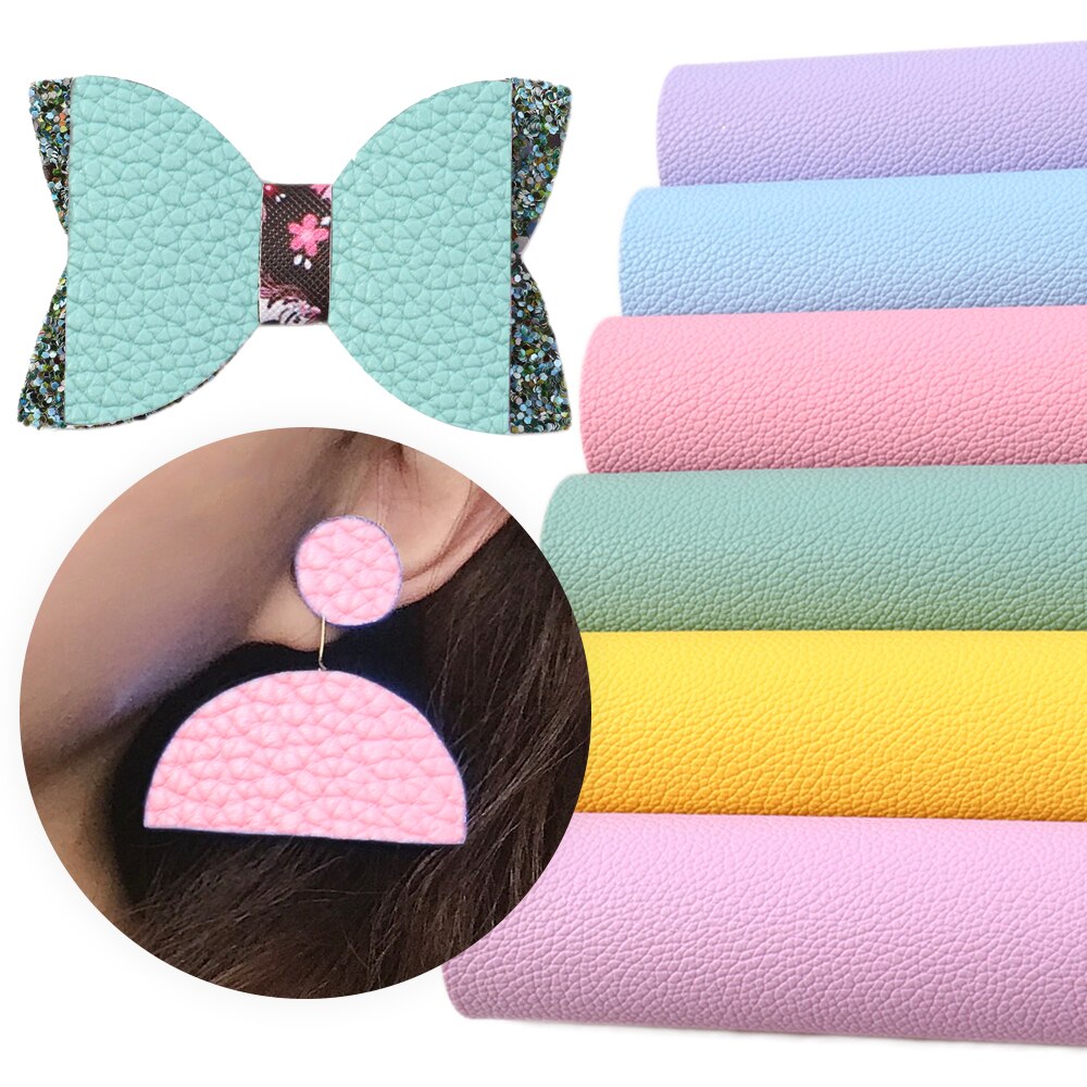 6 Stks/set Effen Kleur Litchi Grain Vinyl Stof Faux Lederen Sheet Set Voor Oorbellen Hairbow Handtas Maken, 1Yc9793