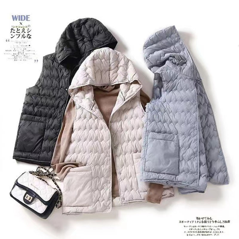 Lightweight Down Vest Jacket Women Hooded Loose Casual Warm Sleeveless Versatile Waistcoat Female Outerwear